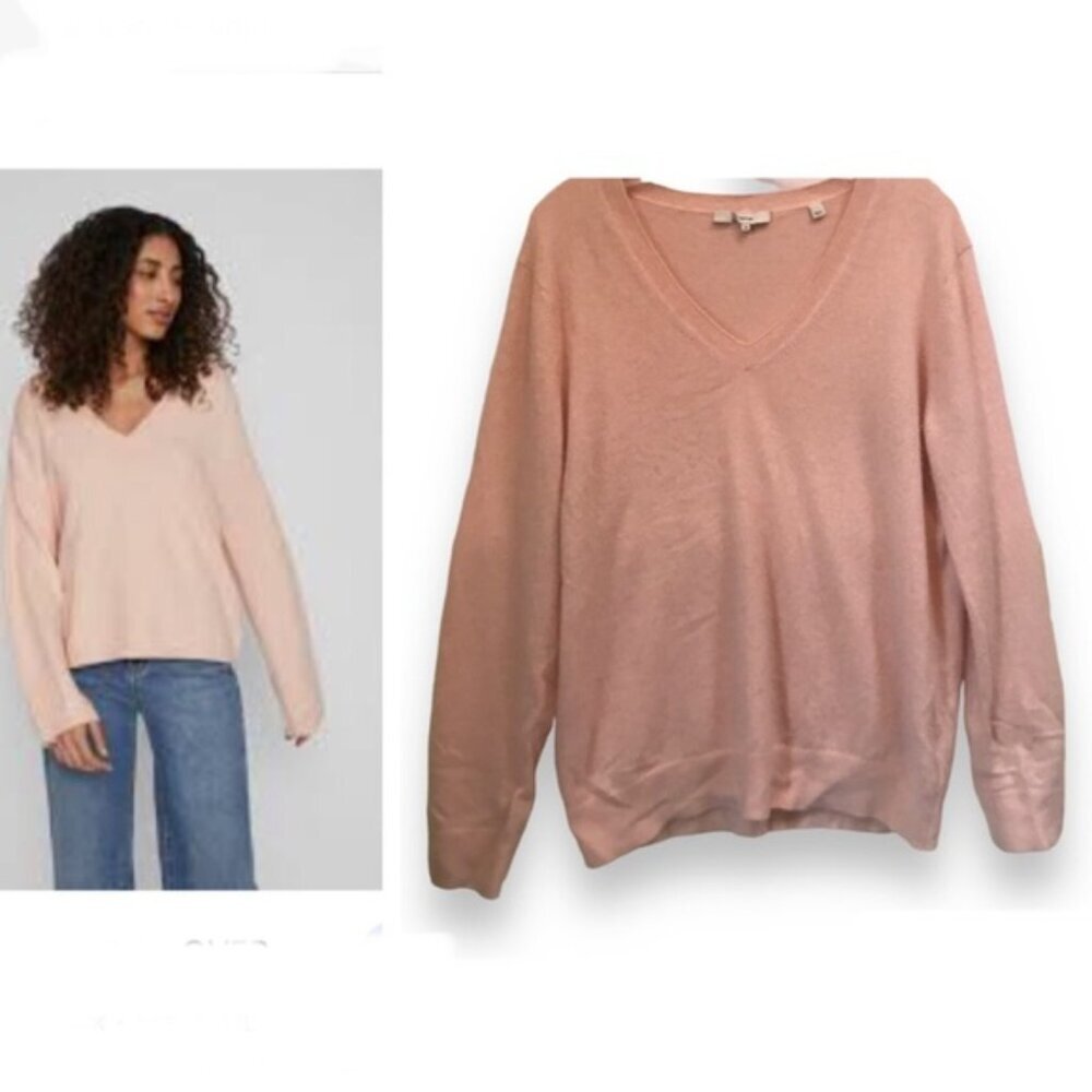 Vince 100% Cashmere VNeck Pullover Sweater Knit Pink Soft Cozy Relaxed Preppy M